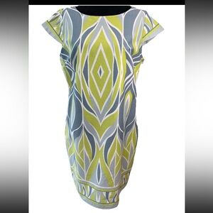 Cece’s New York ladies lime green/gray zip back sheath dress size 14 cotton